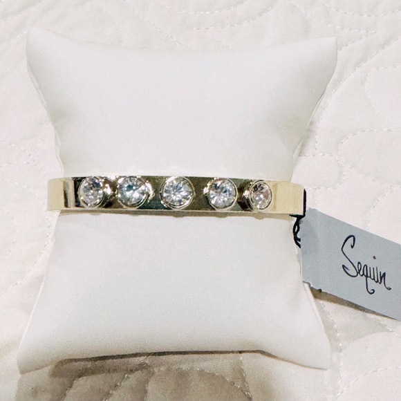 sequin Jewelry - Sequin Gold Tone 5 Rhinestone Hinged Bangle NWT Quality Plating